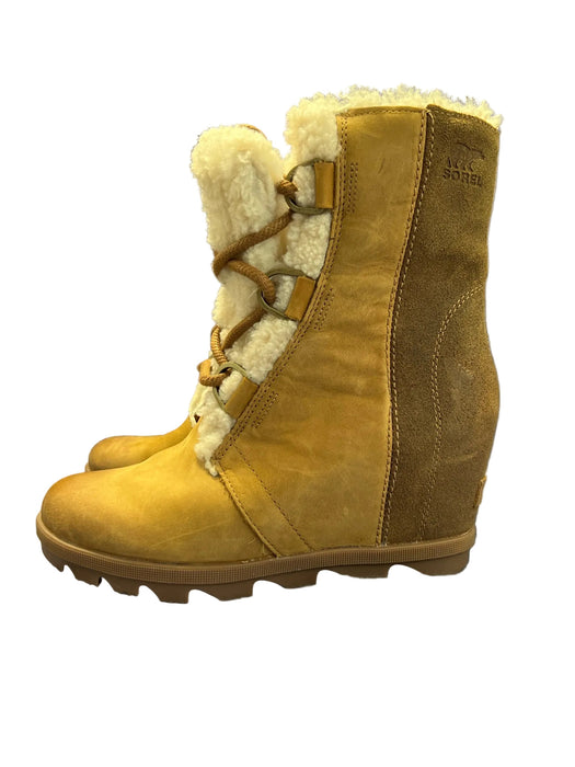 Sorel Shoe Size 8.5 Brown Leather Suede Round Toe Lace Up Wedge Boots