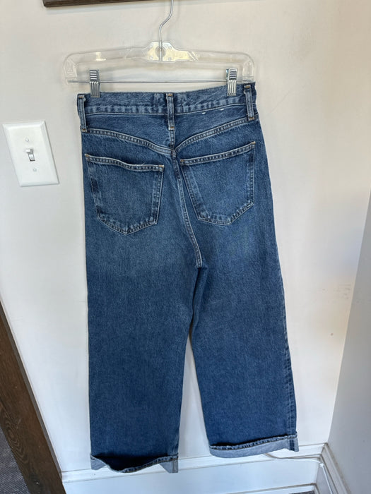 Agolde Size 25 Dark Wash Organic Cotton High Waist Button Fly Wide Leg Jeans