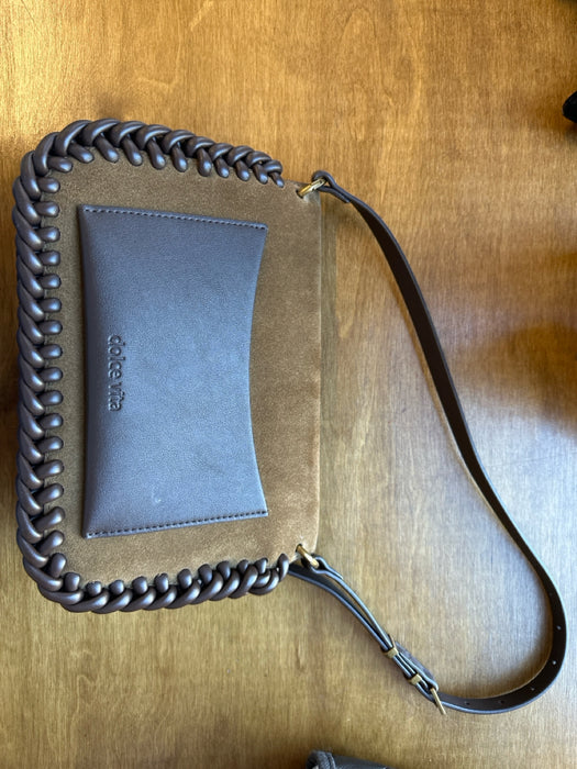 Dolce Vita Brown Suede Braided Magnetic Close Shoulder Bag Bag