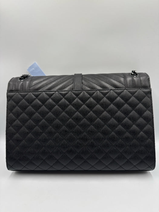 Yves Saint Laurent Black Leather Black Hardware Chevron Flap Chain Bag