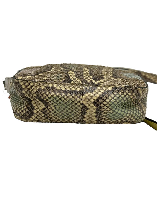 Gucci Cream, Brown, Multi Leather Snake Print Zip Close Cross Body Strap Bag