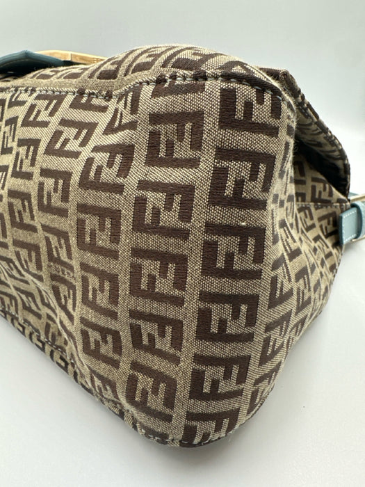 Fendi Brown & Blue Textile Magnetic Closure Monogram Vintage Bag