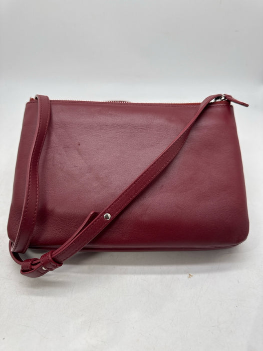Celine Dark Red Leather Silver Hardware Crossbody Bag