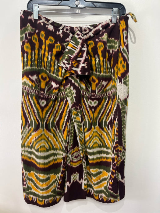 Ulla Johnson Size 10 Brown Yellow Green Cotton Side Zip Printed Midi Twist Skirt