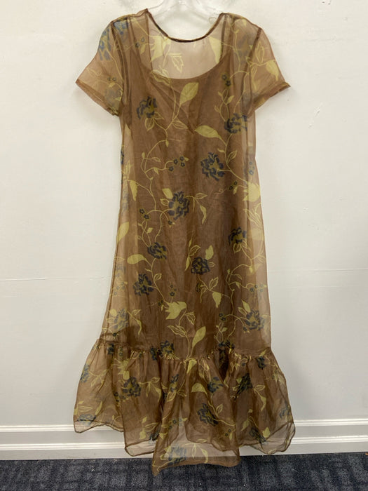 Staud Size Large Brown, Green, Blue Polyester Short Sleeve Floral Maxi Dress