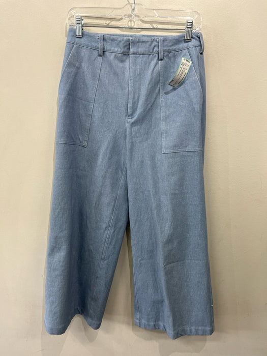 Pearl by Lela Rose Size 4 Blue Cotton Blend Zip Fly Pockets Wide Leg Pants