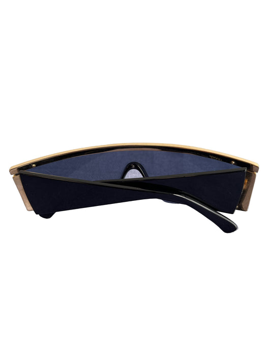 Versace Black & Gold Metal Black Lenses Gold Frame Shield Lens Sunglasses