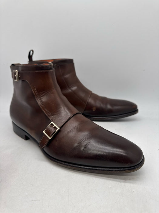 Santoni Shoe Size 11 Brown Leather Buckle Detail Ankle High Men's Shoes
