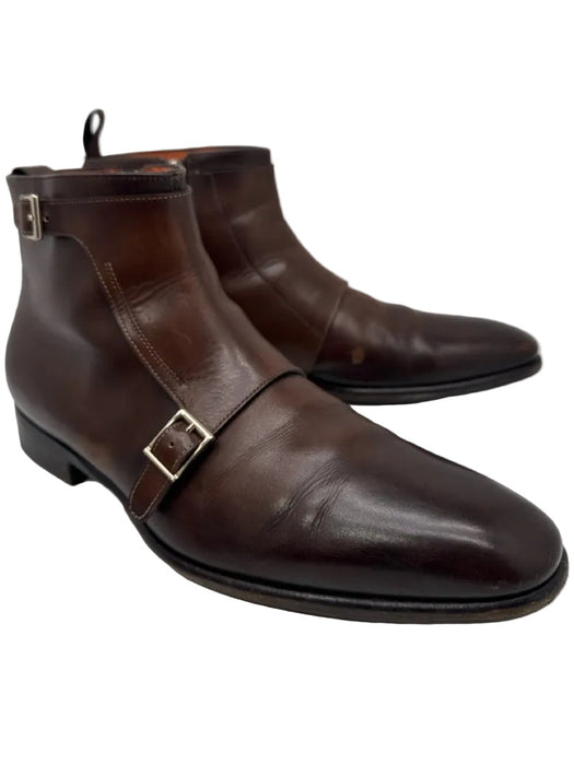Santoni Shoe Size 11 Brown Leather Buckle Detail Ankle High Men's Shoes