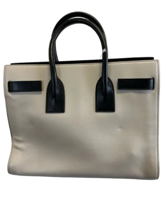 Saint Laurent White & Black Leather Top Handle Color Block Crossbody Strap Bag