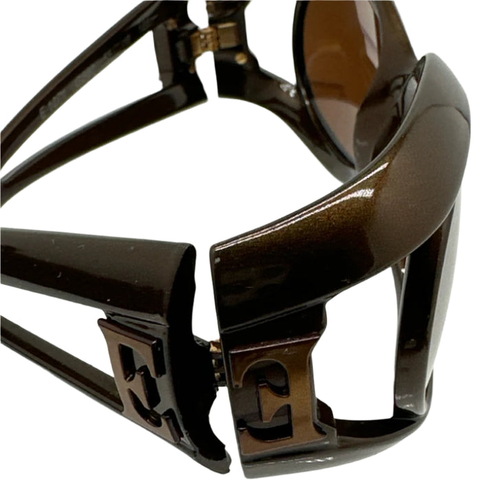 Escada Brown Acetate Shimmer Logo Oval Sunglasses