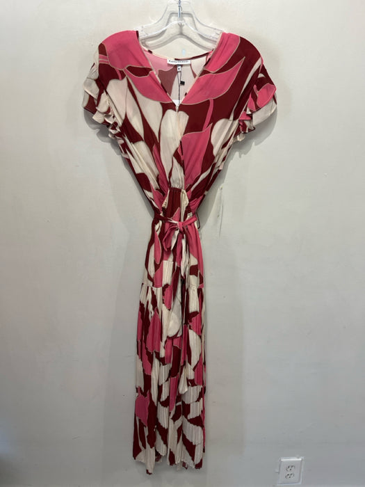 Karina Grimaldi Size M Pink, Brown & Cream Viscose Short flutter sleeve Dress