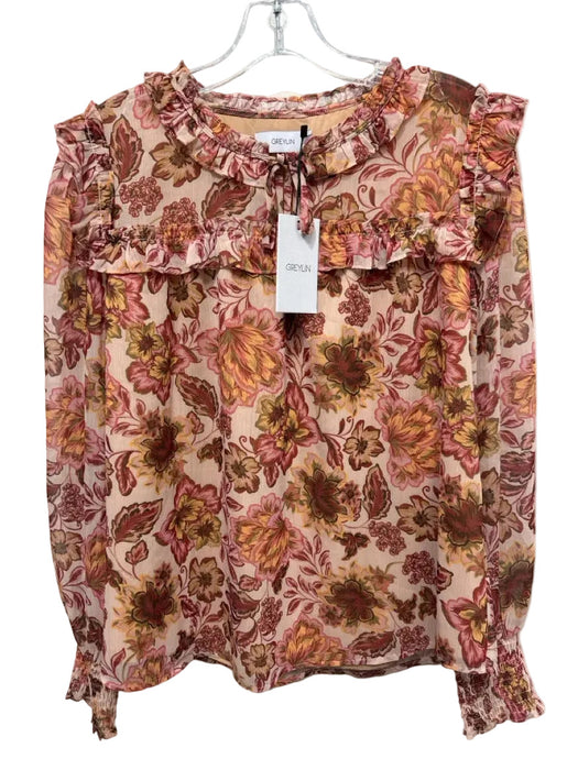 Greylin Size Large Orange, Pink, Yellow, White Polyester Long Sleeve Floral Top