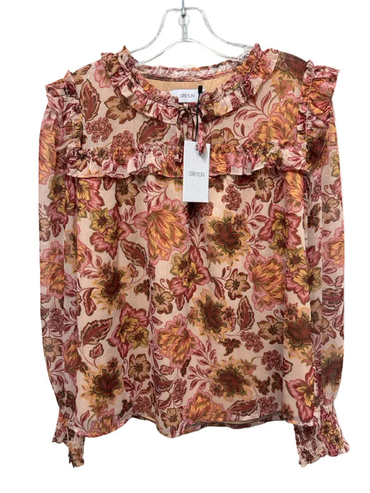 Greylin Size Large Orange, Pink, Yellow, White Polyester Long Sleeve Floral Top