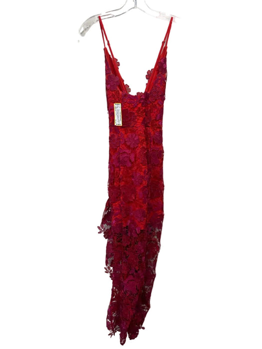 Lovers + Friends Size S Red & Magenta Polyester Embroidered Floral Overlay Gown