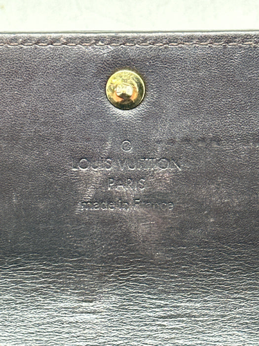 Louis Vuitton Brown Patent Leather Embossed Monogram Zip Pocket Wallets