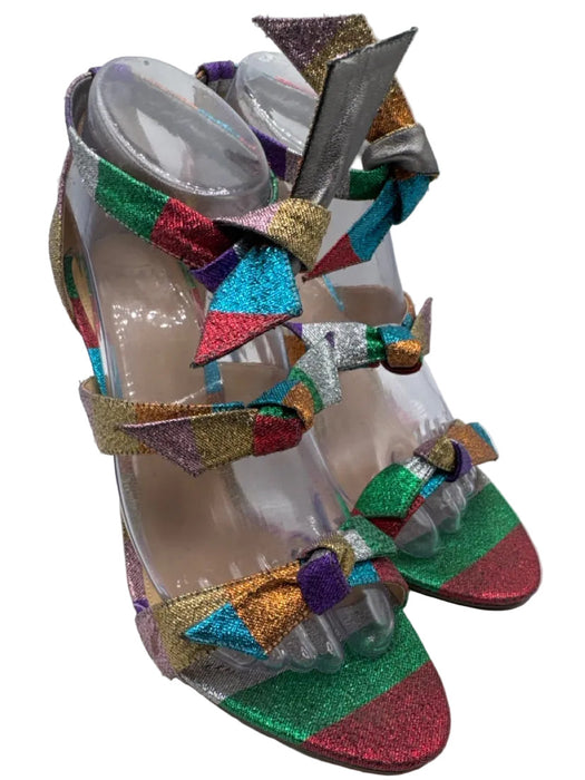Alexandre Birman Shoe Size 40 Rainbow Leather & Textile Bow detail Striped Pumps