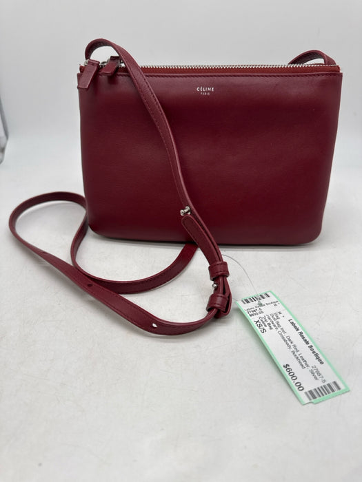 Celine Dark Red Leather Silver Hardware Crossbody Bag