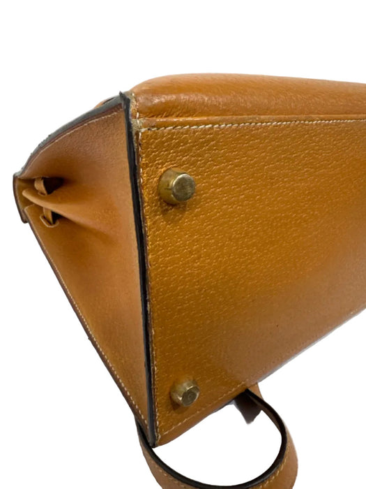 Hermes Tan Leather Gold hardware Top Handle Crossbody Strap Vintage Bag