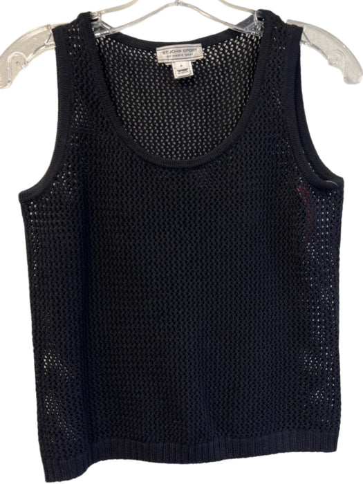 St John Sport Size P Black Knit Sleeveless Scoop Neck Perforated Shell Top