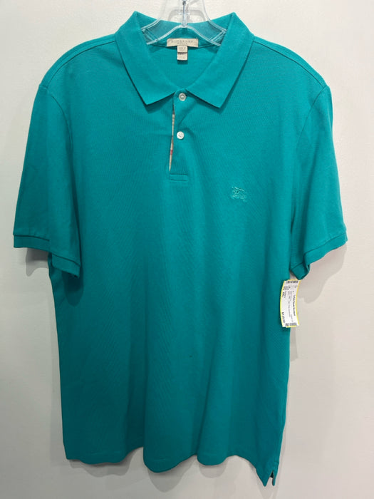 Burberry Size XXL Teal Cotton Solid Polo Men's Short Sleeve