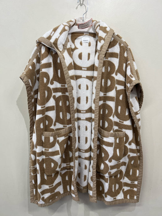 Burberry Tan & White Terry Cloth Monogram Pockets Hoodie Poncho