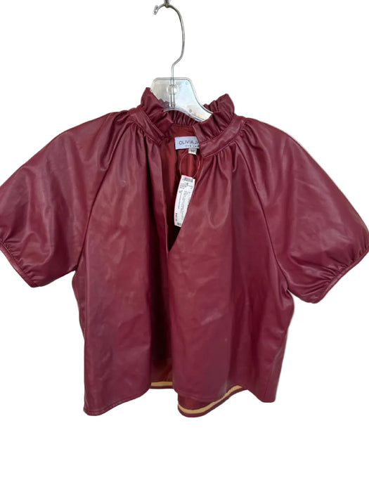 Olivia James the Label Size M Maroon Vegan Leather Short Sleeve V Neck Top