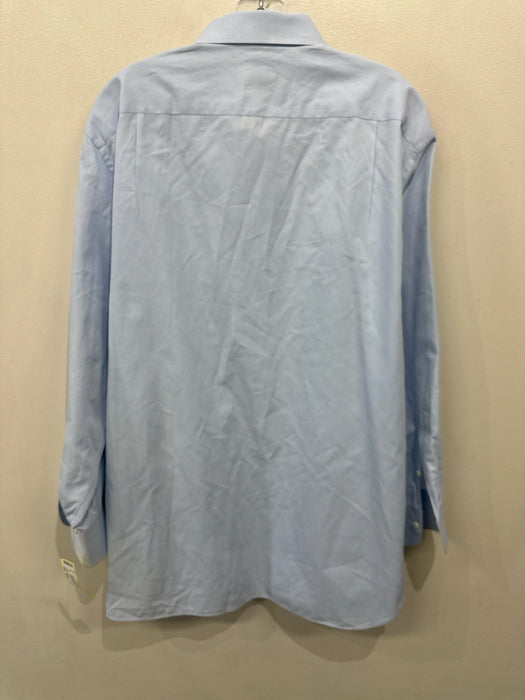 Zegna Size 17.5 Light blue Cotton Solid Button Up Men's Long Sleeve Shirt