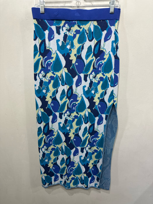 Staud Size L Blue, White, Multi Viscose All Over Print Elastic Waist Maxi Skirt