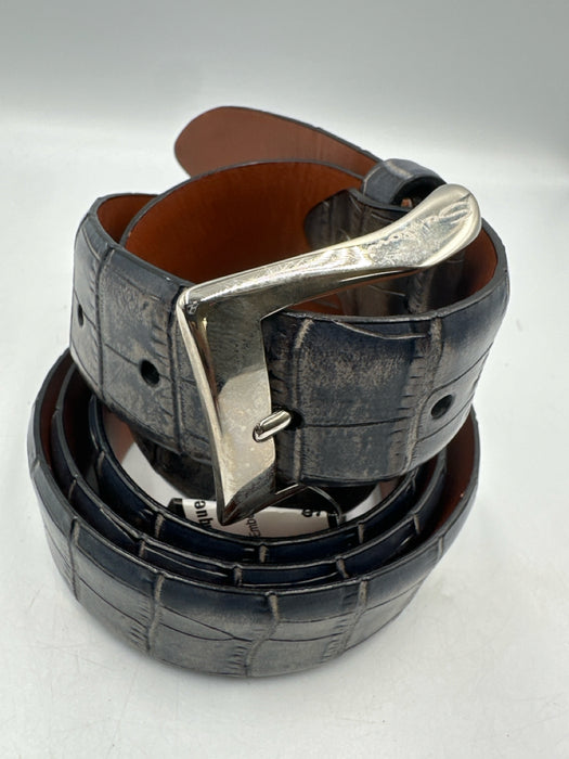Santoni Like New Gray Leather Embossed Men's Belt
