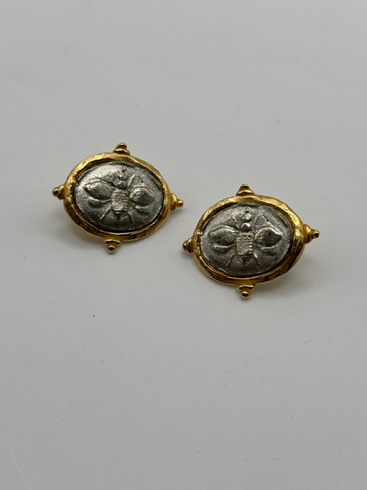 Susan Shaw Gold & Silver 24K Plated Gold Oval Bee Post Back Earrings