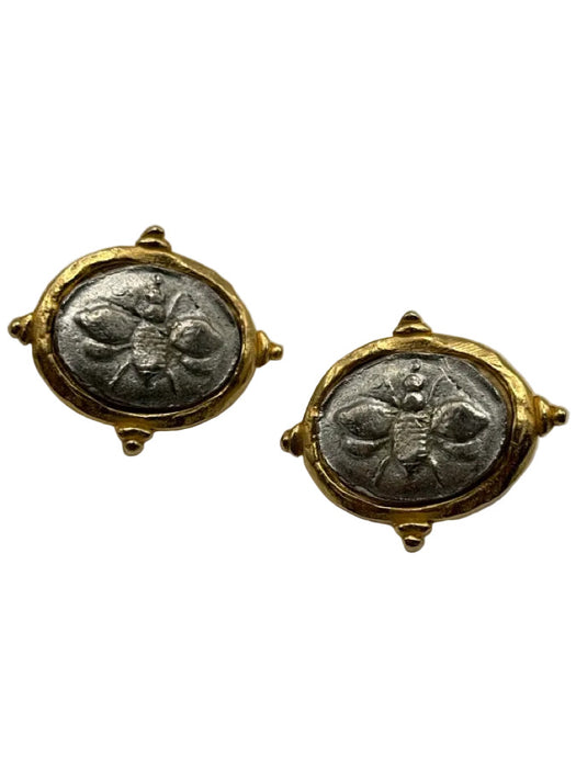Susan Shaw Gold & Silver 24K Plated Gold Oval Bee Post Back Earrings