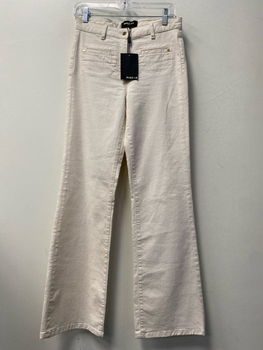 Paule Ka Size 36 Cream Cotton Blend High Waist Wide Leg Gold Hardware Jeans