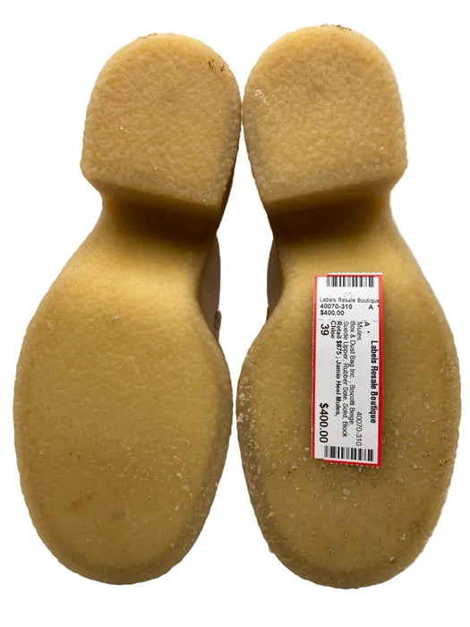 Chloe Shoe Size 39 Biscotti Beige Suede Upper Rubber Sole Solid Block Heel Mules