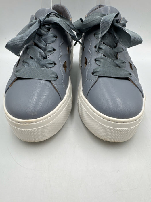Softwaves Shoe Size 37 Dusty Blue Leather Upper Round Toe Laser Cut Sneakers
