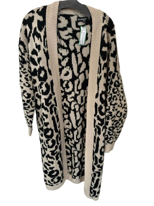 BlankNYC Size M Tan & black Acrylic Long Sleeve Animal Print Open Front Sweater