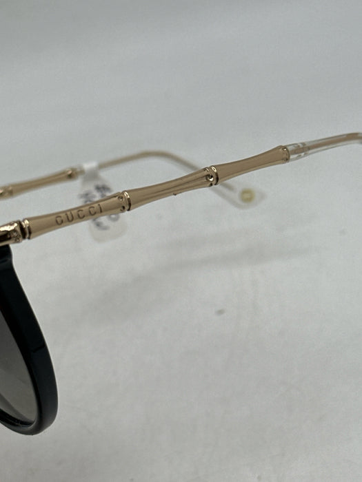 Gucci Black & Gold Acetate Cat Eye Bamboo Detail Gold Hardware Sunglasses