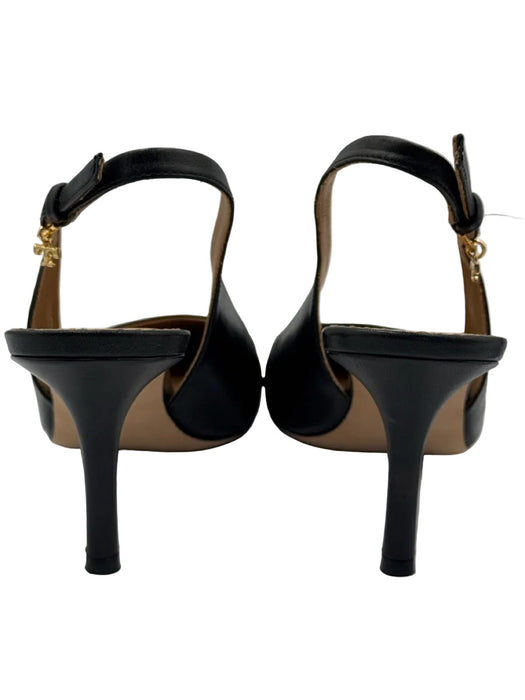 Tory Burch Shoe Size 8 Black Leather Upper Cap Toe Charm Detail Pump Slingbacks