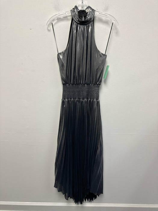 Ramy Brook Size 00 Gunmetal Silver Polyester Sleeveless Pleated Midi Dress