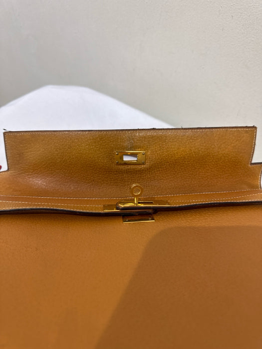Hermes Tan Leather Gold hardware Top Handle Crossbody Strap Vintage Bag