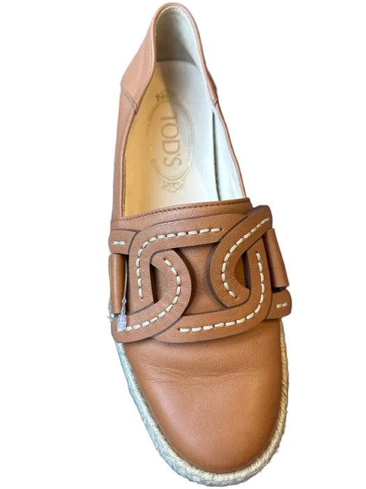 Tod's Shoe Size 37 Brown & Tan Leather Espadrille Stitching Loafers