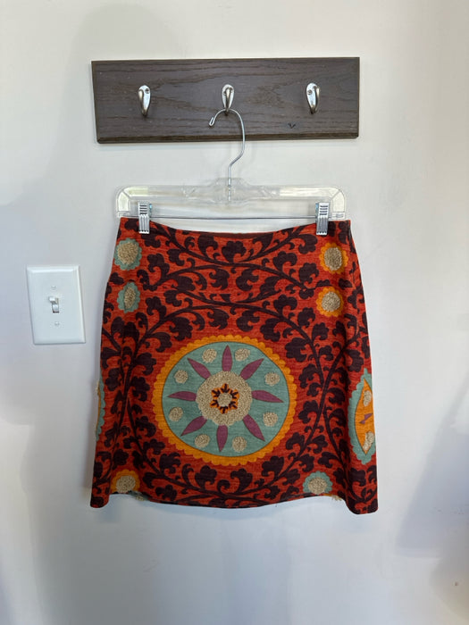 Sevier Skirts Size Est M Rust & Tan Cotton Side Zip Flower Mini Skirt