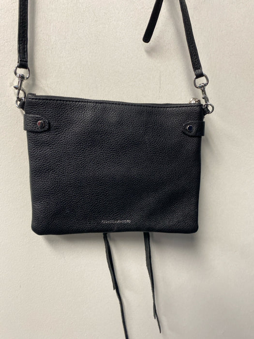 Rebecca Minkoff Black Leather Top Zipper Crossbody Strap silver hardware Bag