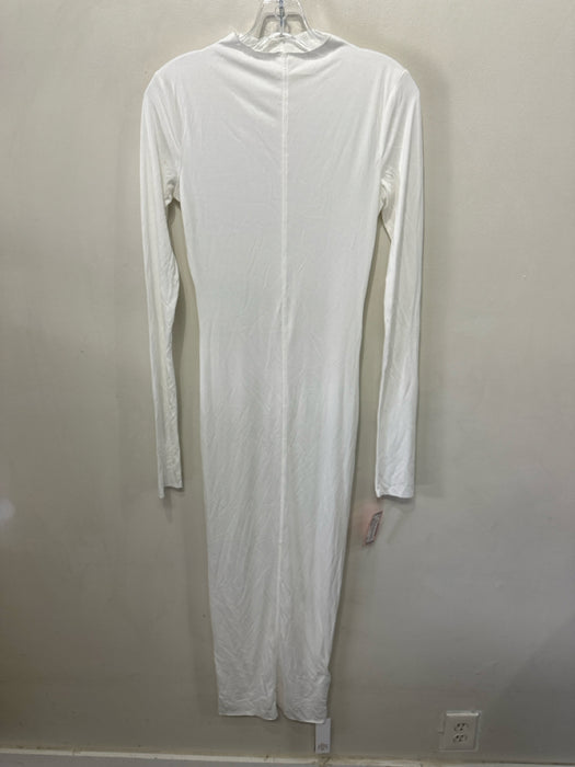 All Things Golden Size XS White Modal Blend Raw Hem Long Sleeve Maxi Dress