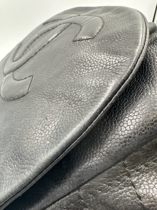 Chanel Black & Silver Caviar Leather Quilted Detail Chain Strap Shoulder Bag Bag