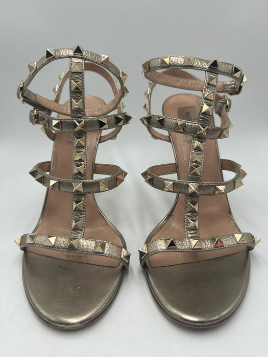 Valentino Shoe Size 39 Gold Leather Gladiator Studded Open Toe Pumps