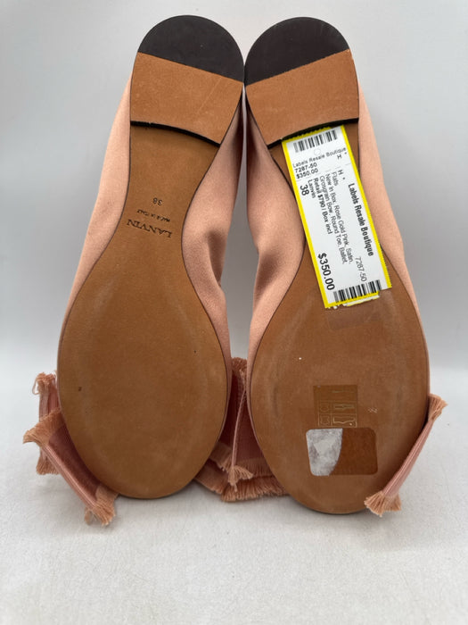 Lanvin Shoe Size 38 Rose Gold Pink Satin Grosgrain Bow Round Toe Ballet Flats