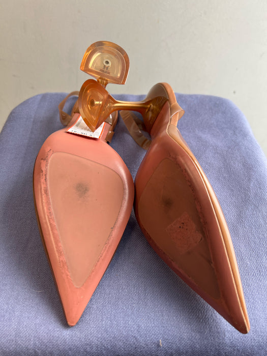 Amina Muaddi Shoe Size 39.5 nude PVC Slingbacks Pump Wineglass Heel Shoes