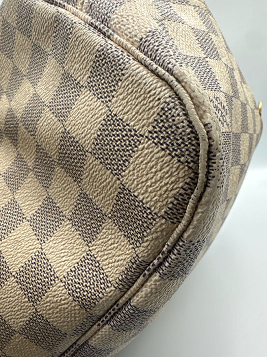 Louis Vuitton Cream, Blue, Brown Coated Canvas Top Handle Checkered Tote Bag