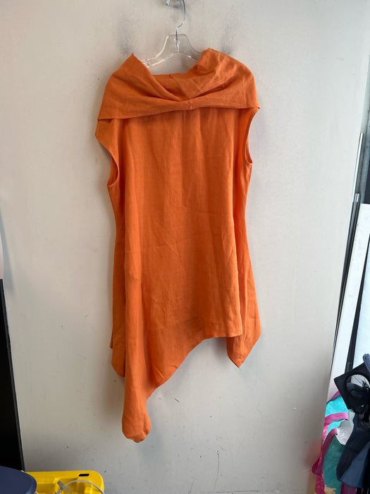 Bryn Walker Size M Orange Linen Drape Knee Length Sleeveless Cowl Neck Dress